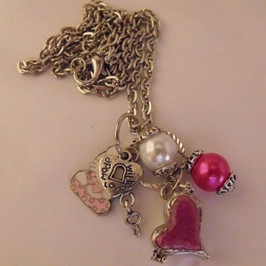 Locket Pendant Necklace, Cute Girls Little Kitty and Wish Box Charm Necklace, With Pearls image 1