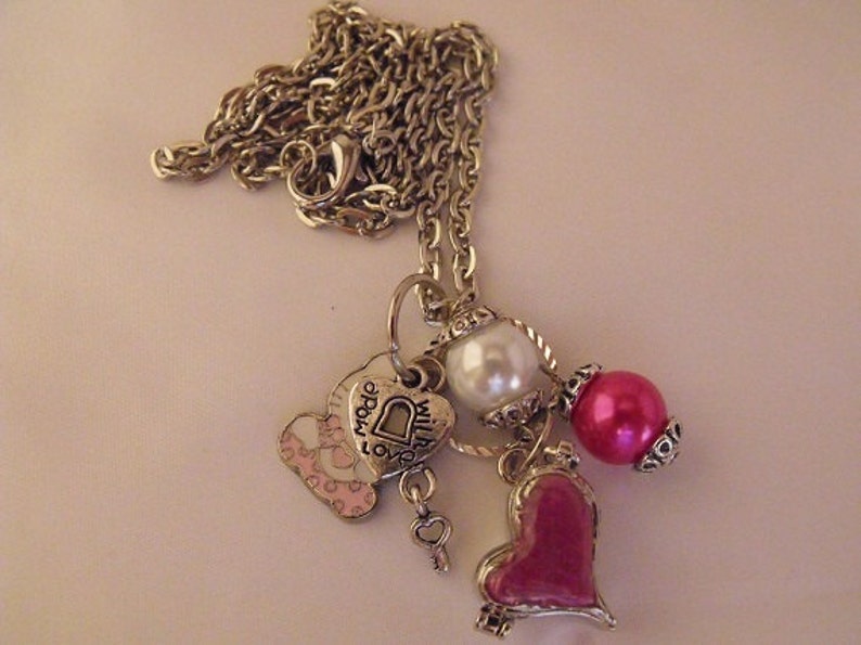 Locket Pendant Necklace, Cute Girls Little Kitty and Wish Box Charm Necklace, With Pearls image 1