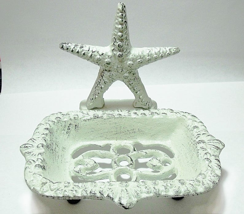 Nautical Soap Dish Starfish Antiqued White Etsy