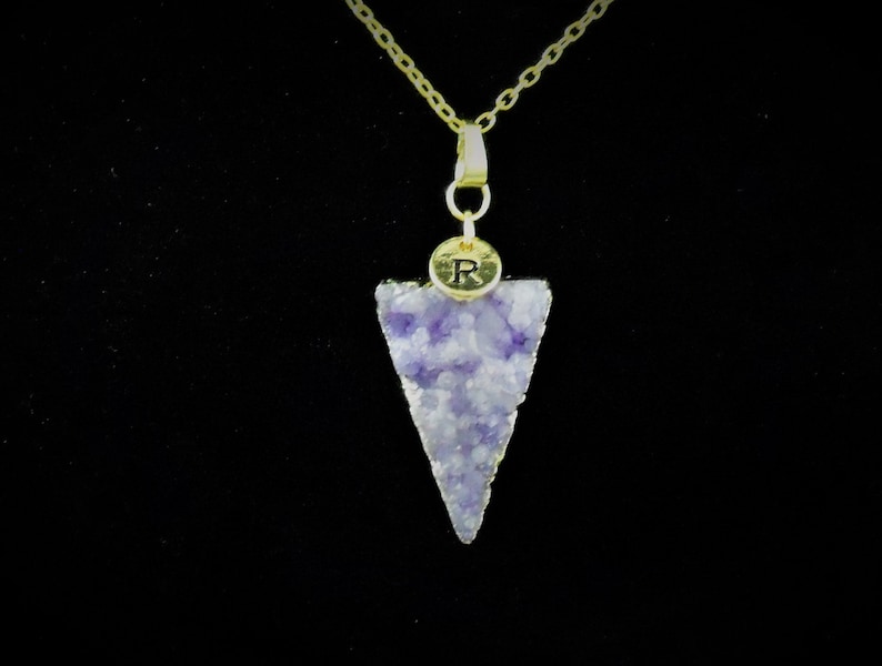 Womens Gift Handmade Druzy Necklace Purple Amethyst and Gold Personalized Initials
