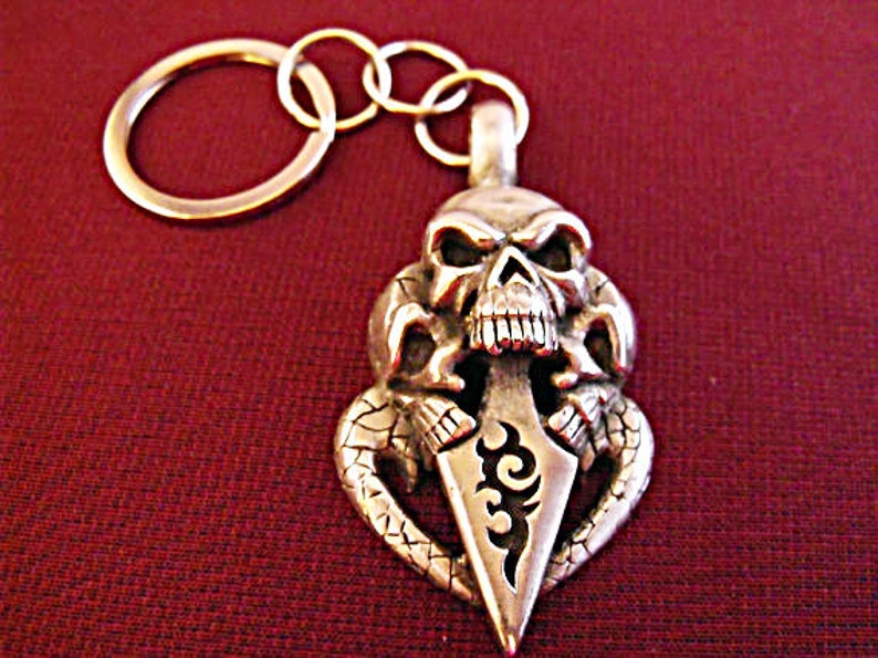 Key Chain Ring Pewter Skull and Dagger Pendant Mens Womens Etsy