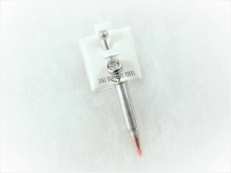 Silver Bullet Belly Ring Authentic 17 Caliber Womens Gift Handmade image 3