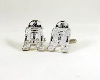 Mens Silver Cufflinks, Star Wars R2D2, Enameled Mens Accessories