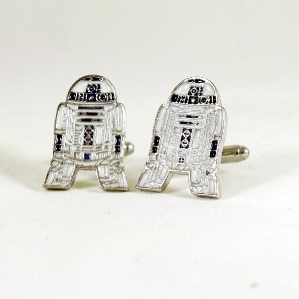 Mens Silver Cufflinks,  Star Wars R2D2, Enameled  Mens Accessories  FREE SHIPPING