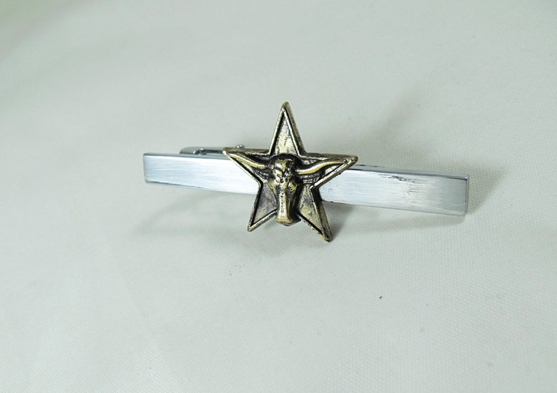 Tie Bar Tie Clip Texas Bronze Star and Steer Mens Accessories Handmade