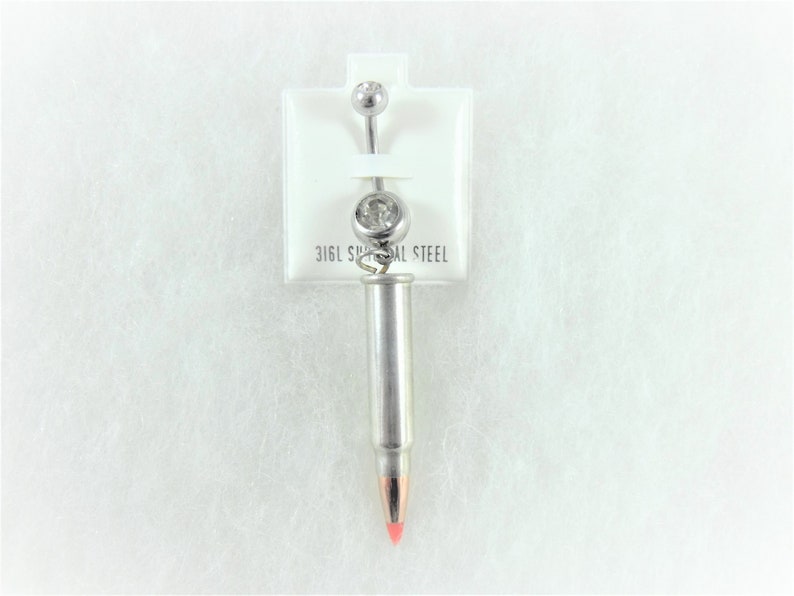 Silver Bullet Belly Ring Authentic 17 Caliber Womens Gift Handmade image 2