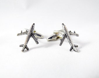 Mens Cufflinks,  Silver Commercial Jet  Mens Accessories   Handmade