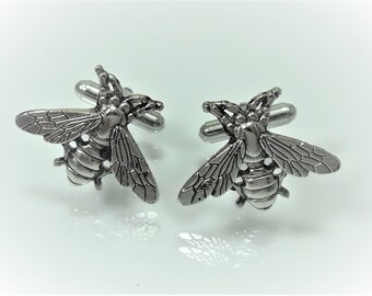 Bee Cufflinks, Antique Silver Plated, Men's Accessories, Men's Gift, Handmade