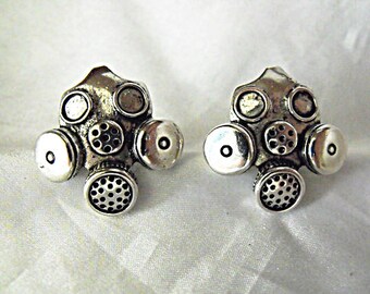 Mens Silver Cufflinks, Steampunk Gas Mask  Mens Accessories Handmade