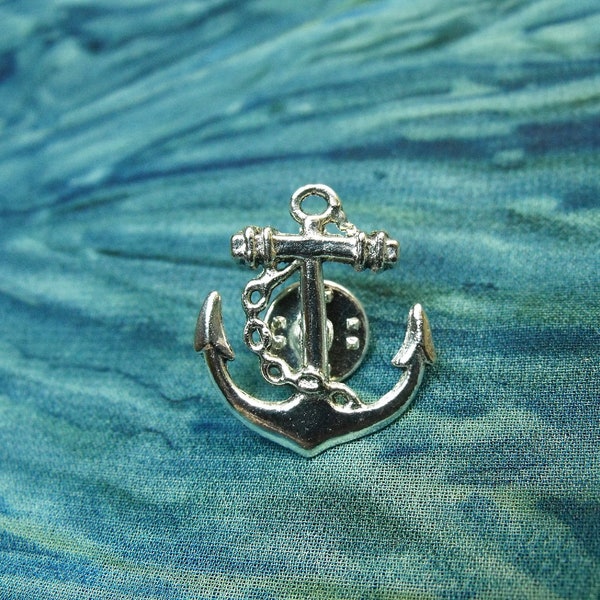 Tie Tack Pin Or Lapel Pin,  Nautical Steampunk Silver Anchor Mens Accessories  Handmade