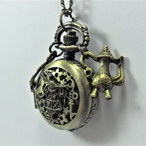 Pocket Watch Necklace, Bronze Keepsake Alice In Wonderland, White Rabbit, Women's Gift Handmade image 4