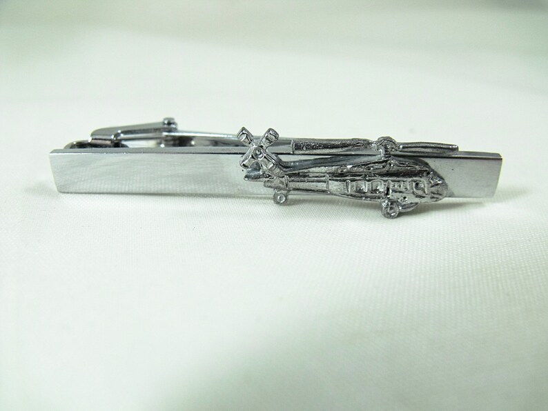 Tie Clip, Tie Bar, Silver UH60 Helicopter, Men's Accessories Handmade image 2