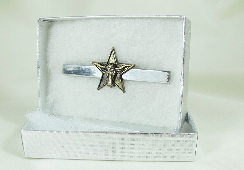 Tie Bar Tie Clip Texas Bronze Star and Steer Mens Accessories Handmade