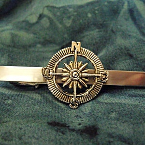 Tie Bar Tie Clip,  Mens Silver Nautical Compass  Mens Accessories