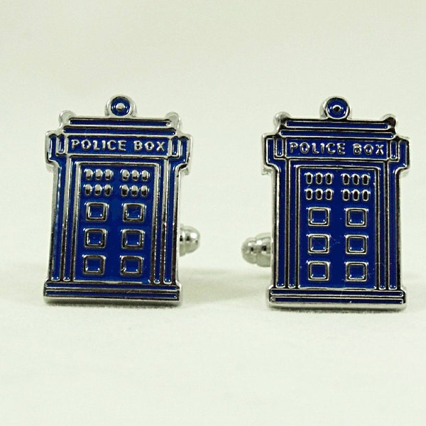 Mens Silver Cufflinks ,Doctor Who Police Box Time Machine  Mens Accessories Handmade