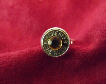 Bullet Ring,  Winchester 45 Caliber With Swarovski Gold Crystal Rhinestone  Women's Gift  Handmade