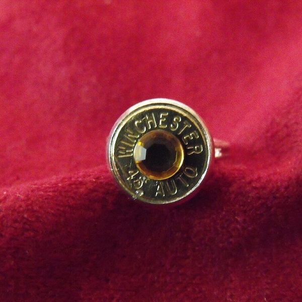 Bullet Ring,  Winchester 45 Caliber With Swarovski Gold Crystal Rhinestone  Women's Gift  Handmade