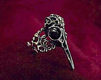 Silver Ring, Gothic Raven Skull Ring Adjustable, Mens Womens Gift Handmade