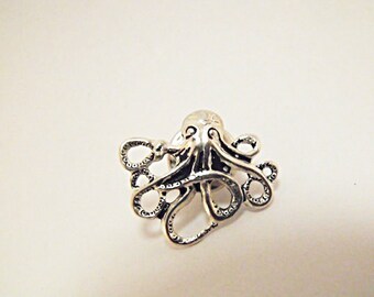 Tie Tack Lapel Pin,   Mens Steampunk  Silver Octopus  Mens Accessories  Handmade