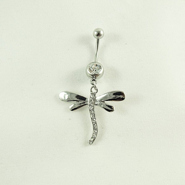 Belly Ring,   Dragonfly With Clear Rhinestone  Womens Gift  Handmade