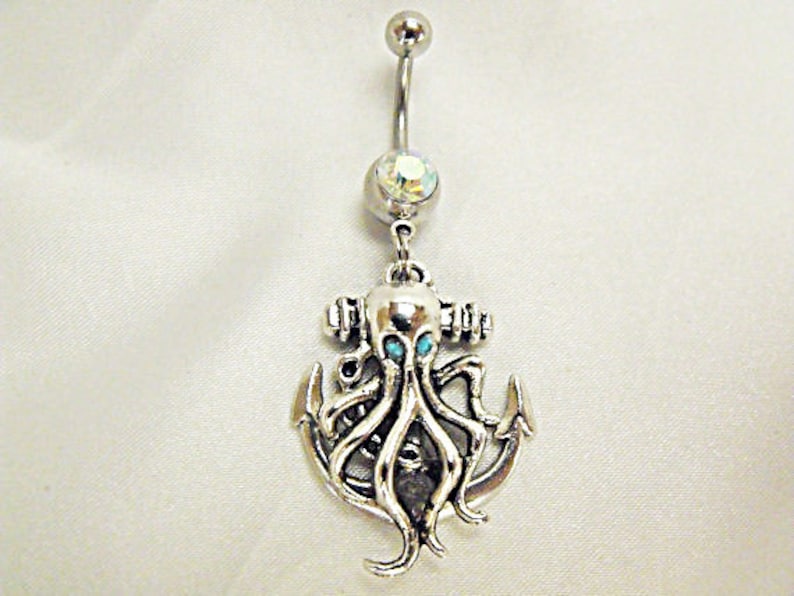 Belly Button Ring Nautical Octopus on Anchor Choice of Etsy