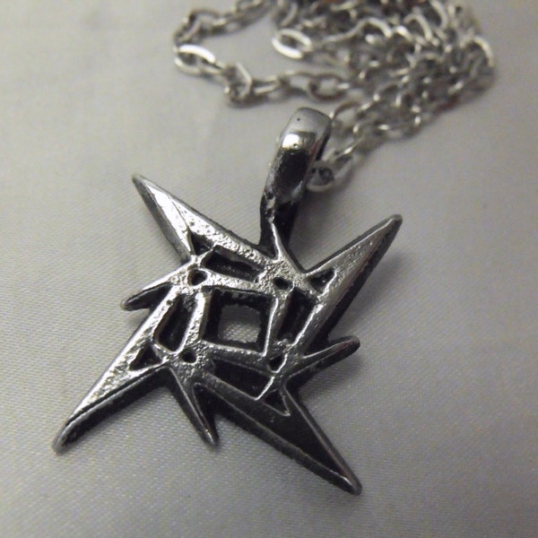 Rocker Ninja Star Pendant, Silver Necklace, Men's Women's Gift Handmande