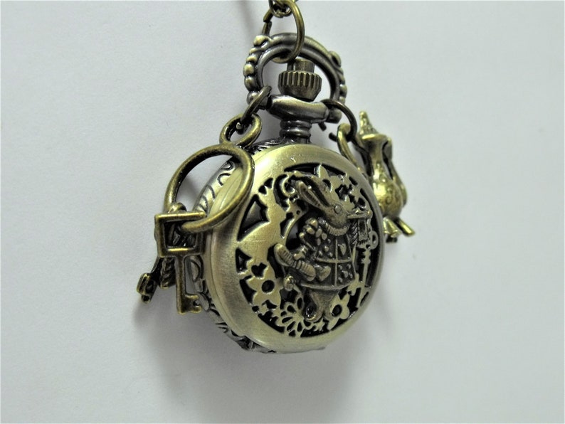 Pocket Watch Necklace, Bronze Keepsake Alice In Wonderland, White Rabbit, Women's Gift Handmade image 5