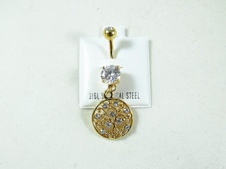 Tree Of Life Belly Ring Clear Rhinestones Womens Gift Handmade Silver or Gold