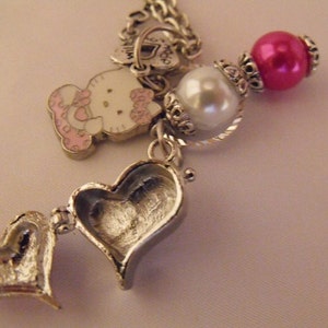 Locket Pendant Necklace, Cute Girls Little Kitty and Wish Box Charm Necklace, With Pearls image 3