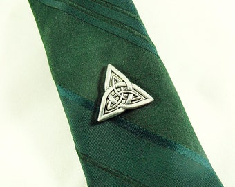 Tie Tack Pin Or Lapel Pin,  Silver Celtic Knot Triangle  Mens Gift Handmade