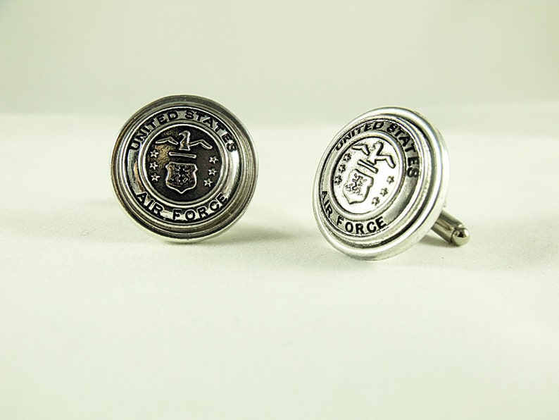 Mens Cufflinks, United States Air Force Silver, Framed Cufflinks Active Duty Reserve Retired Wedding Mens Accessories Handmade image 1