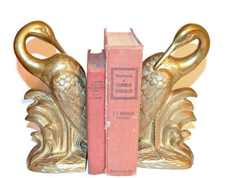 Brass Crane Bookends Vintage Brass Bookends Brass Cranes Solid Etsy