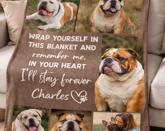 Custom Photo Dog Memorial Blanket, Personalized Pet Loss Keepsake Throw