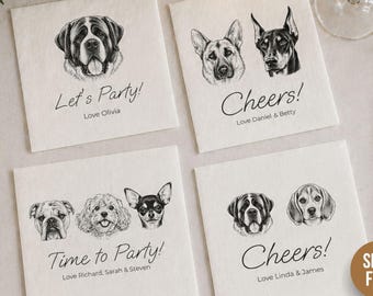 Servilletas de cóctel personalizadas con retrato de perro, servilletas de boda con nombres, decoración para fiestas de amantes de las mascotas.