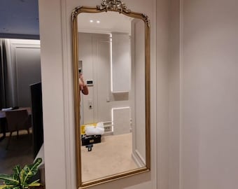 Grand miroir mural doré, horizontal, style français, miroir décoratif baroque vintage