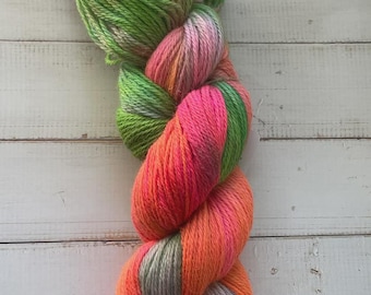 Ariel Hand Dyed DK Yarn: 100% Kent Romney Wool, Green Coral Pink Grey coloured yarn for knitting and crochet, hand dyed wool for scarf