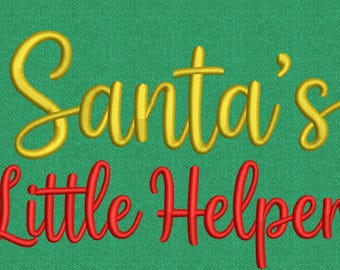 Diseño de bordado a máquina "El pequeño ayudante de Santa" - Fuente navideña cursiva - Descarga instantánea