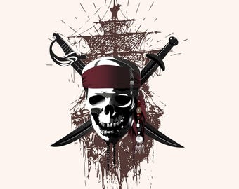 Arte vectorial de calavera pirata / Diseño digital gótico oscuro para impresión de camisetas / PNG SVG