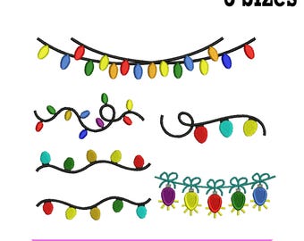 Paquete de diseños de bordado de luces navideñas - Archivos digitales de luces de cadena navideñas - 6 diseños festivos