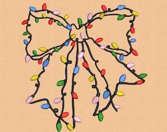 Diseño de bordado de lazo con luces navideñas: Bordado a máquina navideño en 3 tamaños (Descarga digital)