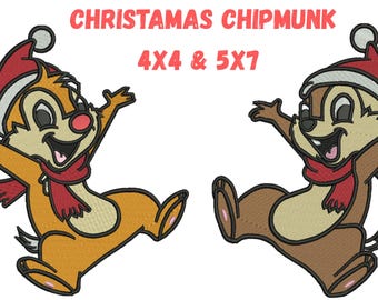 Christmas Chipmunk Machine Embroidery Design | Santa Hat, Candy Cane (4x4 & 5x7 Hoop)