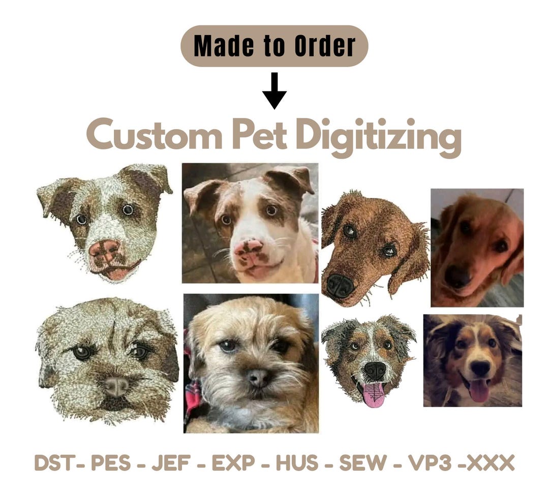 Custom Pet Digitizing Service | Animal Portrait Embroidery File | Dog ...