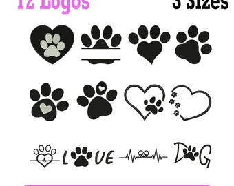 Paw Print Love Heart Embroidery Design Bundle - Dog Cat Pet Machine Files - Multiple Formats