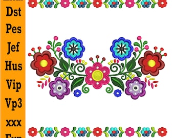 Colorful Floral Embroidery Design | Folk Art Flower Machine Pattern (Digital Download)