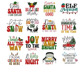 Christmas Embroidery Designs Bundle, 16 Holiday Sayings, Santa Quotes, Festive SVG, Machine Embroidery Files
