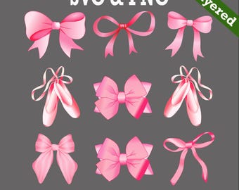 Pink Bows & Ballet Slippers Clipart | Layered SVG, PNG (Digital Download)