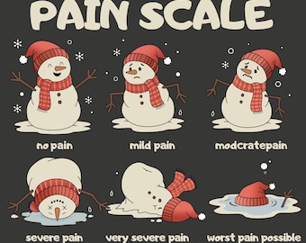 Snowman Pain Scale Digital Download | Funny Pain Chart PNG | Christmas Nurse Printable | Sublimation Design
