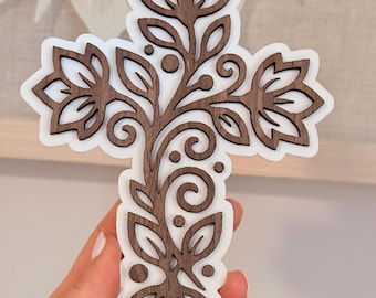 Personalisierte Erstkommunion Kreuz | Blumen elegantes Kreuz | Mi Primera Comunión Andenken | Kommunion Taufe Kuchen Topper | Geschenk |  Gefallen