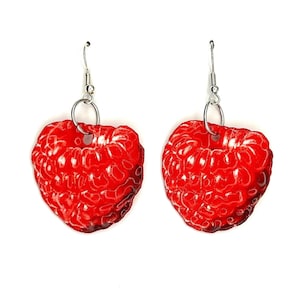 Giant Red Fruity Glossy Red Raspberry Earrings