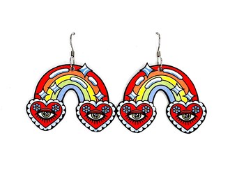 Psychedelic Rainbow Eyes Art Dangle Earrings
